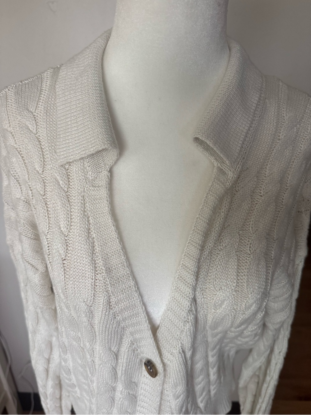Cream Cable Knit Collared Button-Up Women’s Sweater Cardigan - Picture 12 of 12